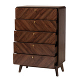 Baxton Studio Markell Mid-Century Modern Transitional Walnut Brown Finished Wood 5-Drawer Storage Chest