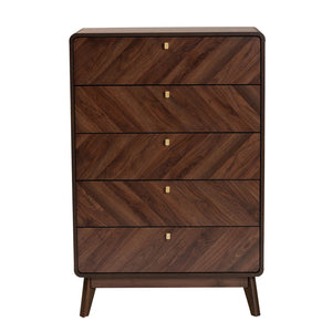 Baxton Studio Baxton Studio Markell 5-Drawer Chest - Mid-Century Modern Walnut Storage Solution for Your Bedroom LV44COD4423WI-CLB-5DW-Chest