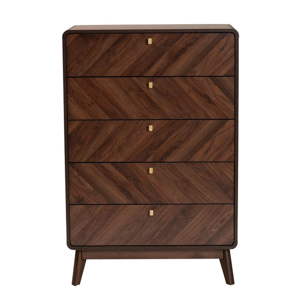 Baxton Studio Baxton Studio Markell 5-Drawer Chest - Mid-Century Modern Walnut Storage Solution for Your Bedroom LV44COD4423WI-CLB-5DW-Chest