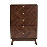 Baxton Studio Markell Mid-Century Modern Transitional Walnut Brown Finished Wood 5-Drawer Storage Chest