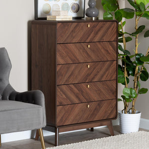 Baxton Studio Baxton Studio Markell 5-Drawer Chest - Mid-Century Modern Walnut Storage Solution for Your Bedroom LV44COD4423WI-CLB-5DW-Chest