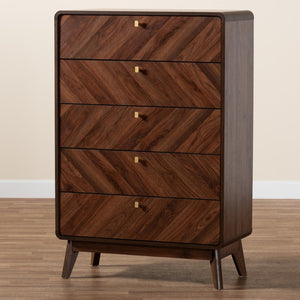 Baxton Studio Baxton Studio Markell 5-Drawer Chest - Mid-Century Modern Walnut Storage Solution for Your Bedroom LV44COD4423WI-CLB-5DW-Chest