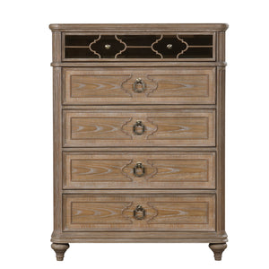 English Elm Simple Contemporary Chest of Drawers with Solid Wood Veneer, Felt-Lined Top Drawer & Metal Handles Oak,Rustic 21 L x 44 W x 54 H B2741P357499