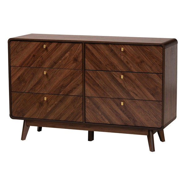 Baxton Studio Baxton Studio Markell 6-Drawer Mid-Century Modern Dresser in Walnut Brown for Stylish Storage Solutions LV44COD44231WI-CLB-6DW-Dresser