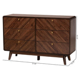 Baxton Studio Markell Mid-Century Modern Transitional Walnut Brown Finished Wood 6-Drawer Dresser