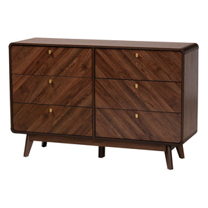 Baxton Studio Markell Mid-Century Modern Transitional Walnut Brown Finished Wood 6-Drawer Dresser