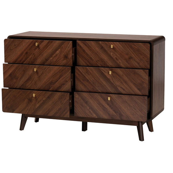 Baxton Studio Baxton Studio Markell 6-Drawer Mid-Century Modern Dresser in Walnut Brown for Stylish Storage Solutions LV44COD44231WI-CLB-6DW-Dresser