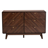 Baxton Studio Markell Mid-Century Modern Transitional Walnut Brown Finished Wood 6-Drawer Dresser