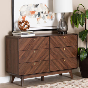 Baxton Studio Baxton Studio Markell 6-Drawer Mid-Century Modern Dresser in Walnut Brown for Stylish Storage Solutions LV44COD44231WI-CLB-6DW-Dresser