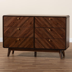 Baxton Studio Baxton Studio Markell 6-Drawer Mid-Century Modern Dresser in Walnut Brown for Stylish Storage Solutions LV44COD44231WI-CLB-6DW-Dresser