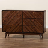 Baxton Studio Markell Mid-Century Modern Transitional Walnut Brown Finished Wood 6-Drawer Dresser