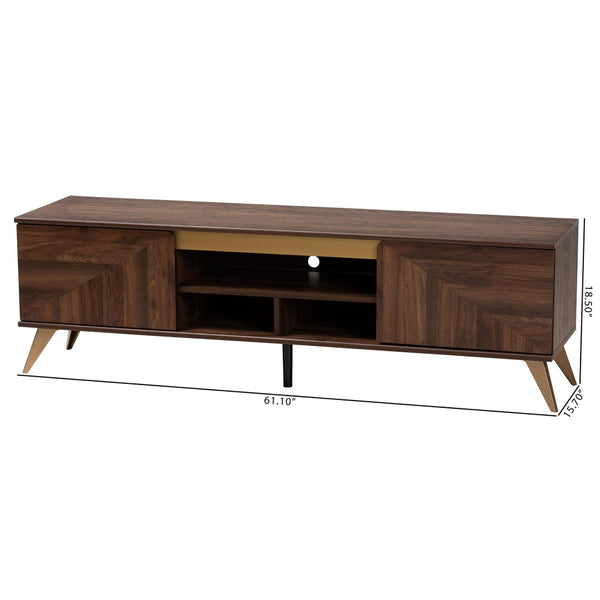 Baxton Studio Baxton Studio Graceland Mid-Century Walnut Brown 2-Door TV Stand with Open Shelves & Cord Management LV45TV4512WI-CLB-TV Stand