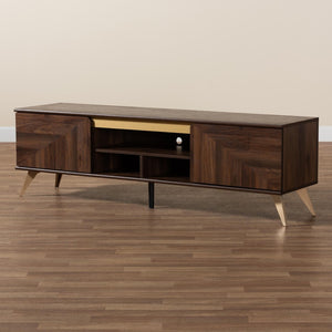 Baxton Studio Baxton Studio Graceland Mid-Century Walnut Brown 2-Door TV Stand with Open Shelves & Cord Management LV45TV4512WI-CLB-TV Stand