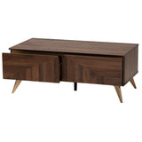 Baxton Studio Graceland Mid-Century Modern Transitional Walnut Brown Finished Wood 2-Drawer Coffee Table