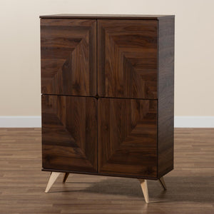 Baxton Studio Baxton Graceland Mid-Century Walnut Wood Shoe Cabinet with 18-Pair Storage and Stylish Design LV45SC4515WI-CLB-Shoe Cabinet