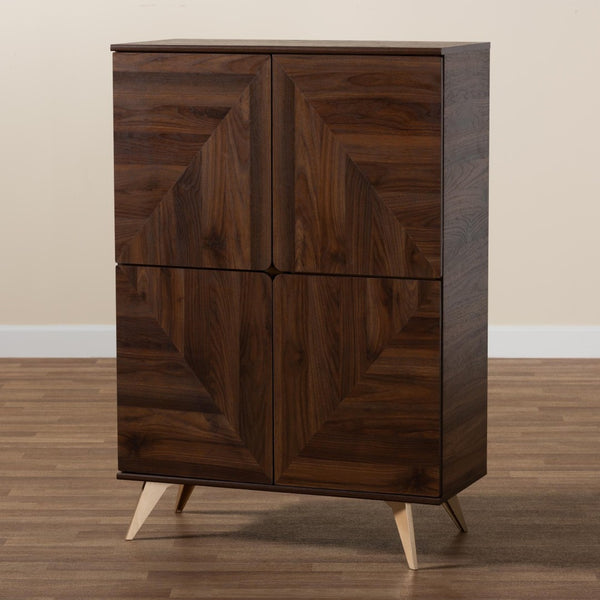 Baxton Studio Baxton Graceland Mid-Century Walnut Wood Shoe Cabinet with 18-Pair Storage and Stylish Design LV45SC4515WI-CLB-Shoe Cabinet
