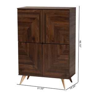 Baxton Studio Baxton Graceland Mid-Century Walnut Wood Shoe Cabinet with 18-Pair Storage and Stylish Design LV45SC4515WI-CLB-Shoe Cabinet