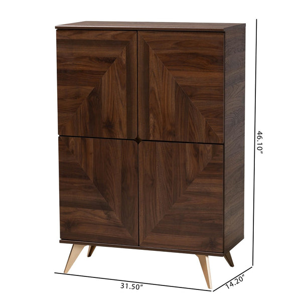 Baxton Studio Baxton Graceland Mid-Century Walnut Wood Shoe Cabinet with 18-Pair Storage and Stylish Design LV45SC4515WI-CLB-Shoe Cabinet