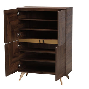 Baxton Studio Baxton Graceland Mid-Century Walnut Wood Shoe Cabinet with 18-Pair Storage and Stylish Design LV45SC4515WI-CLB-Shoe Cabinet