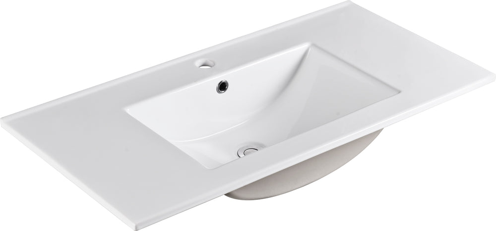 English Elm 36 Inch Ceramic Sink Vanity Top White Gloss Porcelain Integrated Basin with Overflow & Pre-Drilled Hole W1972P222771