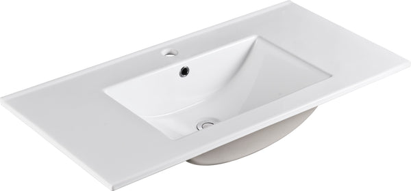 English Elm 36 Inch Ceramic Sink Vanity Top White Gloss Porcelain Integrated Basin with Overflow & Pre-Drilled Hole W1972P222771