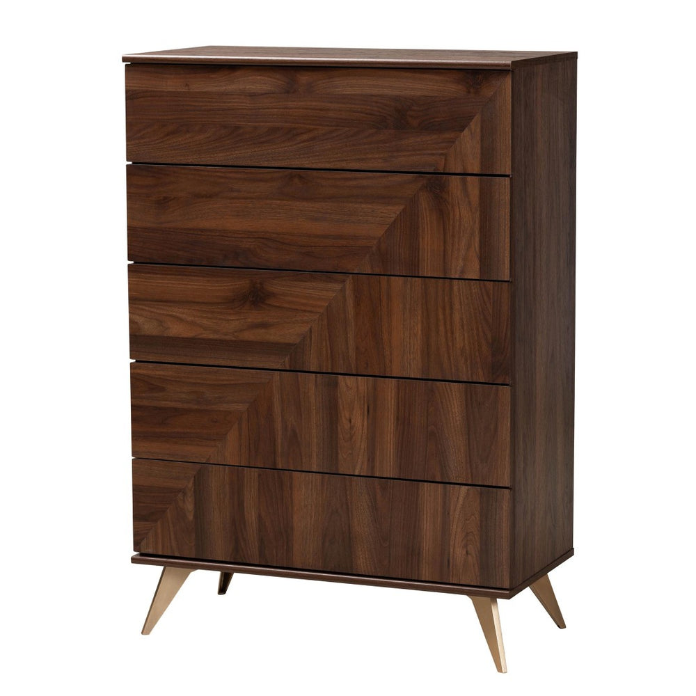 Baxton Studio Baxton Studio Graceland 5-Drawer Storage Chest - Mid-Century Walnut Finish for Stylish Organization LV45COD4523WI-CLB-5DW-Chest