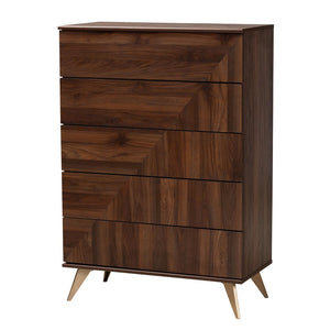 Baxton Studio Baxton Studio Graceland 5-Drawer Storage Chest - Mid-Century Walnut Finish for Stylish Organization LV45COD4523WI-CLB-5DW-Chest