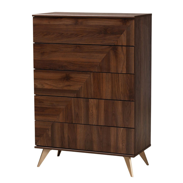 Baxton Studio Baxton Studio Graceland 5-Drawer Storage Chest - Mid-Century Walnut Finish for Stylish Organization LV45COD4523WI-CLB-5DW-Chest
