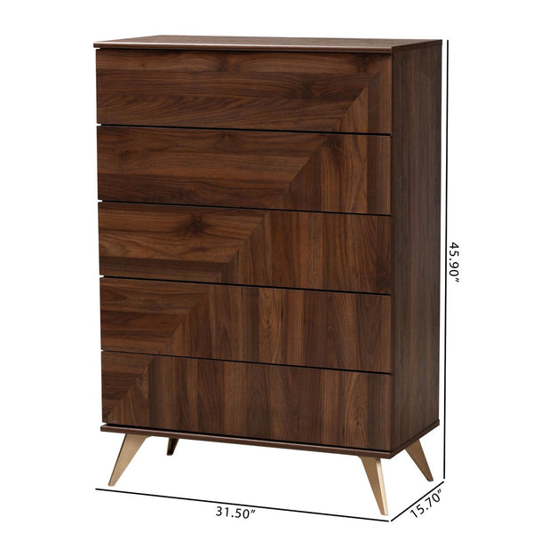 Baxton Studio Baxton Studio Graceland 5-Drawer Storage Chest - Mid-Century Walnut Finish for Stylish Organization LV45COD4523WI-CLB-5DW-Chest