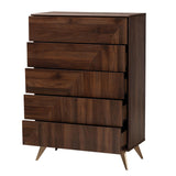 Baxton Studio Graceland Mid-Century Modern Transitional Walnut Brown Finished Wood 5-Drawer Storage Chest