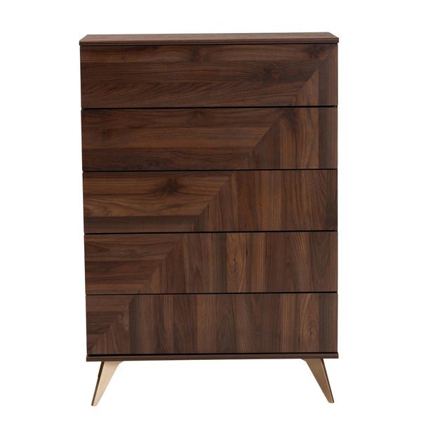 Baxton Studio Baxton Studio Graceland 5-Drawer Storage Chest - Mid-Century Walnut Finish for Stylish Organization LV45COD4523WI-CLB-5DW-Chest