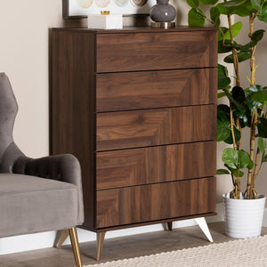 Baxton Studio Baxton Studio Graceland 5-Drawer Storage Chest - Mid-Century Walnut Finish for Stylish Organization LV45COD4523WI-CLB-5DW-Chest