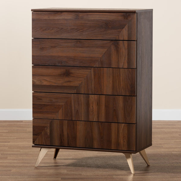 Baxton Studio Baxton Studio Graceland 5-Drawer Storage Chest - Mid-Century Walnut Finish for Stylish Organization LV45COD4523WI-CLB-5DW-Chest