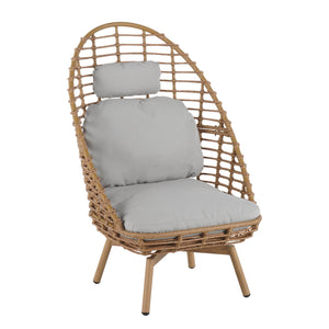 English Elm Christopher Knight Home® - Ellis Outdoor Wicker High-Back Swivel Lounge Chair with Teak Legs, 360° Pivot, Weatherproof Rattan & Cushions N775P271983B