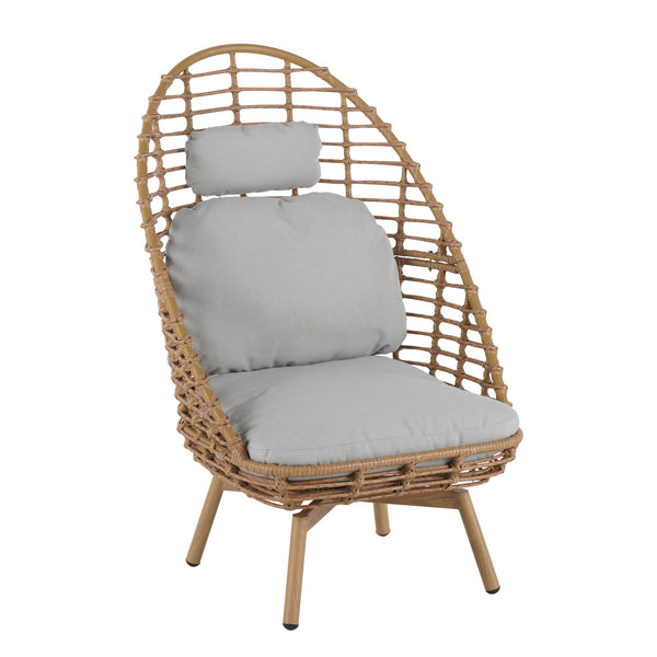 English Elm Christopher Knight Home® - Ellis Outdoor Wicker High-Back Swivel Lounge Chair with Teak Legs, 360° Pivot, Weatherproof Rattan & Cushions N775P271983B