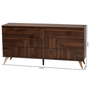 Baxton Studio Baxton Studio Graceland 6-Drawer Dresser in Walnut Brown - Mid-Century Modern Storage Solution LV45COD45231WI-CLB-6DW-Dresser