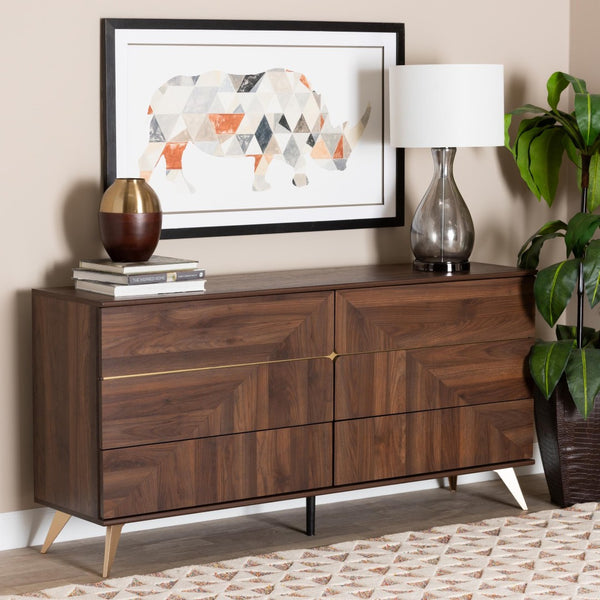 Baxton Studio Baxton Studio Graceland 6-Drawer Dresser in Walnut Brown - Mid-Century Modern Storage Solution LV45COD45231WI-CLB-6DW-Dresser