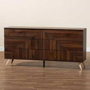 Baxton Studio Baxton Studio Graceland 6-Drawer Dresser in Walnut Brown - Mid-Century Modern Storage Solution LV45COD45231WI-CLB-6DW-Dresser