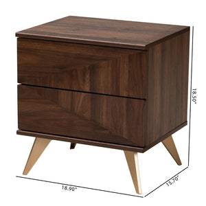Baxton Studio Baxton Graceland Mid-Century Modern Nightstand with 2-Drawers in Walnut Brown - Stylish Storage Solution LV45ST4524WI-CLB-NS