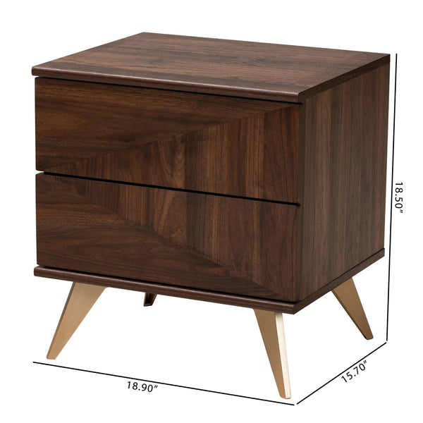 Baxton Studio Baxton Graceland Mid-Century Modern Nightstand with 2-Drawers in Walnut Brown - Stylish Storage Solution LV45ST4524WI-CLB-NS