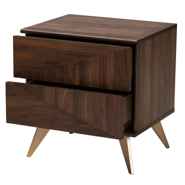 Baxton Studio Baxton Graceland Mid-Century Modern Nightstand with 2-Drawers in Walnut Brown - Stylish Storage Solution LV45ST4524WI-CLB-NS