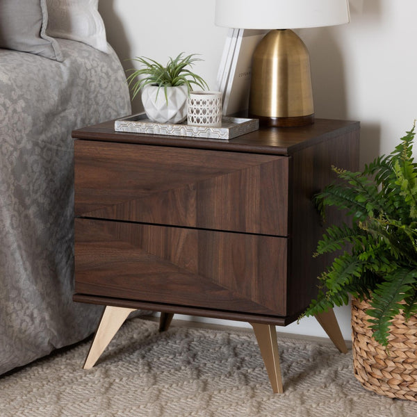 Baxton Studio Baxton Graceland Mid-Century Modern Nightstand with 2-Drawers in Walnut Brown - Stylish Storage Solution LV45ST4524WI-CLB-NS