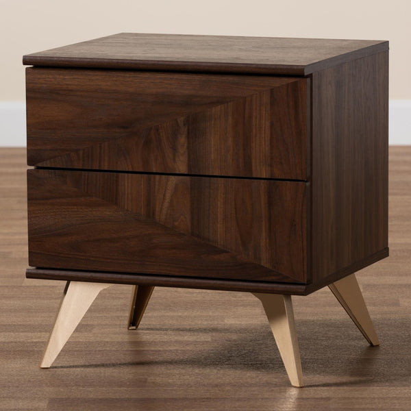 Baxton Studio Baxton Graceland Mid-Century Modern Nightstand with 2-Drawers in Walnut Brown - Stylish Storage Solution LV45ST4524WI-CLB-NS