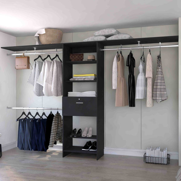 English Elm Broncos Black Single Drawer Closet Organizer with Multiple Shelves, 118"W Coverage, Spacious Storage B128S00081