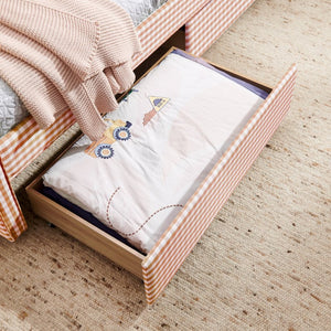 English Elm Twin Gingham Linen Daybed with Wave Silhouette Usb Port and Dual Storage Drawers Pink W1413S00142