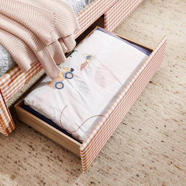 English Elm Twin Gingham Linen Daybed with Wave Silhouette Usb Port and Dual Storage Drawers Pink W1413S00142