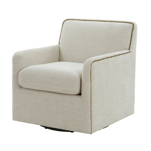 English Elm Torrance Swivel Accent Chair with Antique Brass Nailhead Trim for Modern Living Beige B050P451389