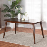 Baxton Studio Flora Mid-Century Modern Finished Wood Dining Table Walnut Brown Flora-Walnut/Crown Cut Veneer-DT