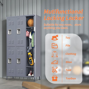 English Elm 6 Door 72"H Metal Lockers with Locking Compartments, Durable Steel Storage Cabinet for Gym Office School Home Garage T2398P151998