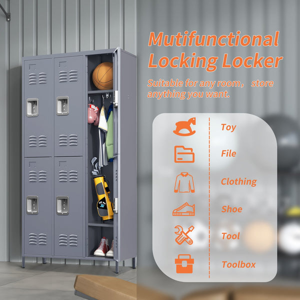 English Elm 6 Door 72"H Metal Lockers with Locking Compartments, Durable Steel Storage Cabinet for Gym Office School Home Garage T2398P151998